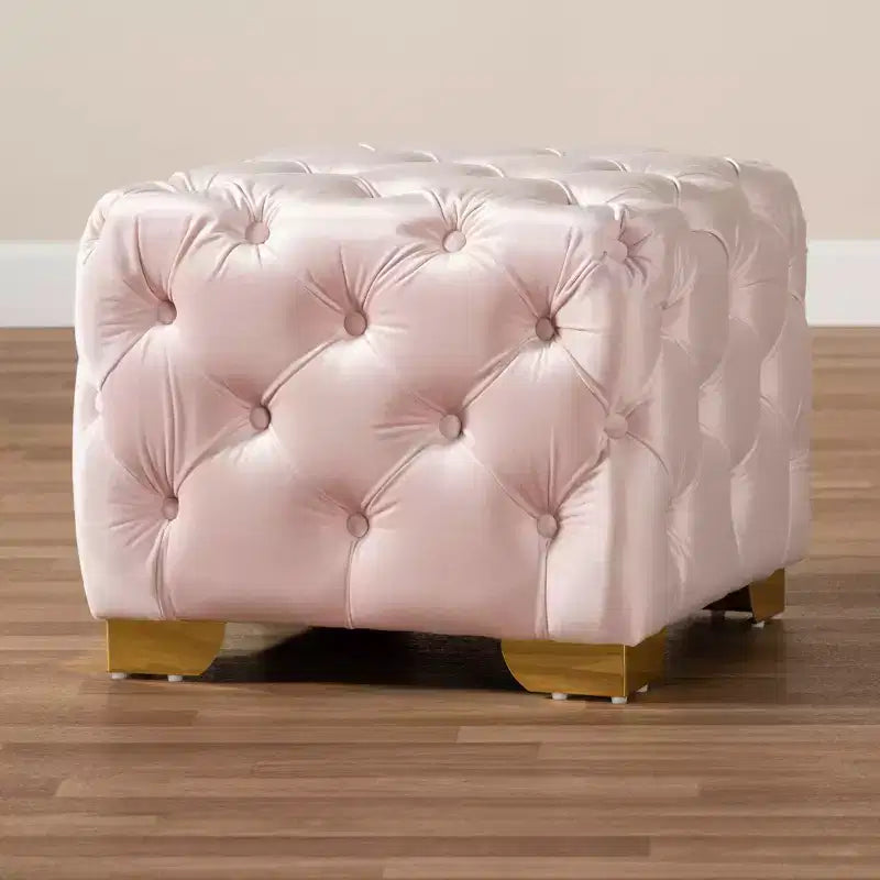 Pouf rembourré Avara en velours capitonné rose