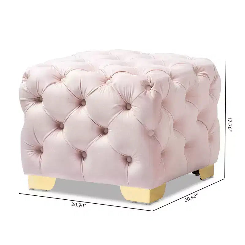 Pouf rembourré Avara en velours capitonné rose