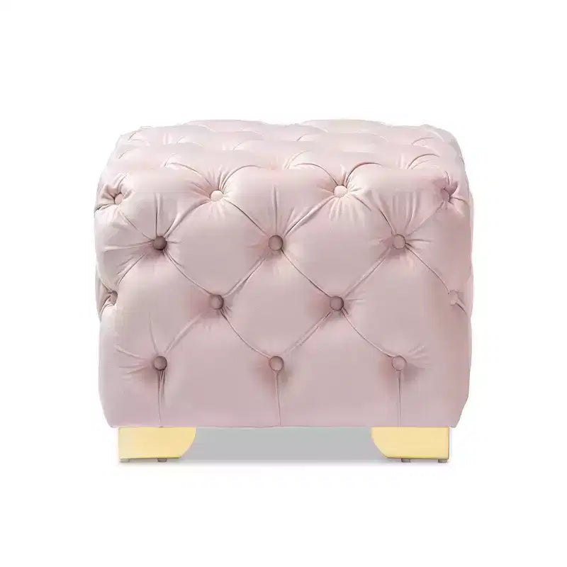 Pouf rembourré Avara en velours capitonné rose
