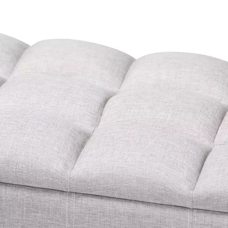 Banc de rangement en bois fini Brette, ottoman gris-beige, milieu de siècle moderne, capitonné, cadre en bois d'hévéa, capacité de 113 kg