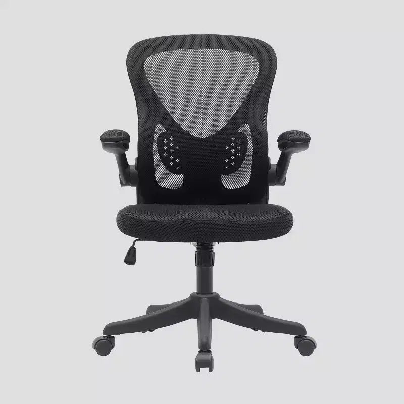 Fauteuil de bureau en maille avec accoudoirs relevables noir, ergonomique, réglable, pivotant, piètement en nylon