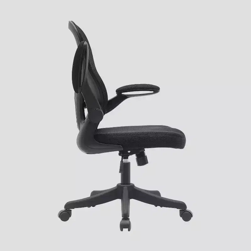 Fauteuil de bureau en maille avec accoudoirs relevables noir, ergonomique, réglable, pivotant, piètement en nylon