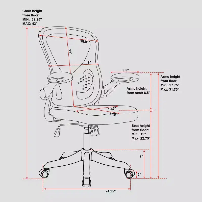 Fauteuil de bureau en maille avec accoudoirs relevables noir, ergonomique, réglable, pivotant, piètement en nylon