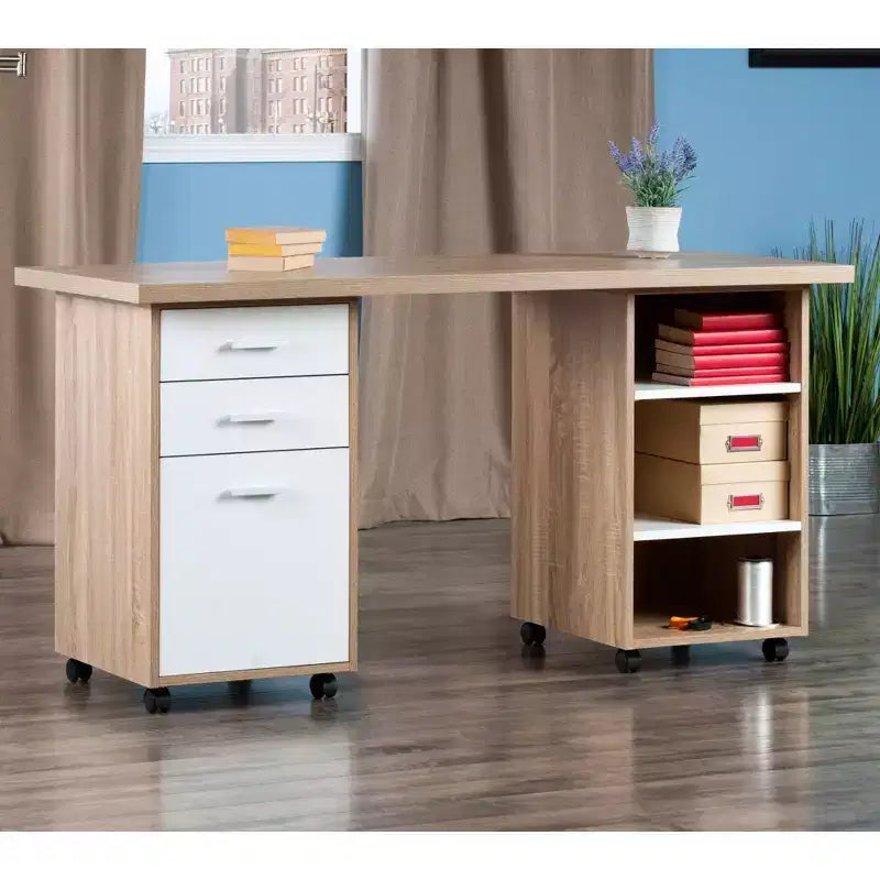 Bureau modulaire Kenner avec 2 tiroirs et 3 étagères en bois recyclé