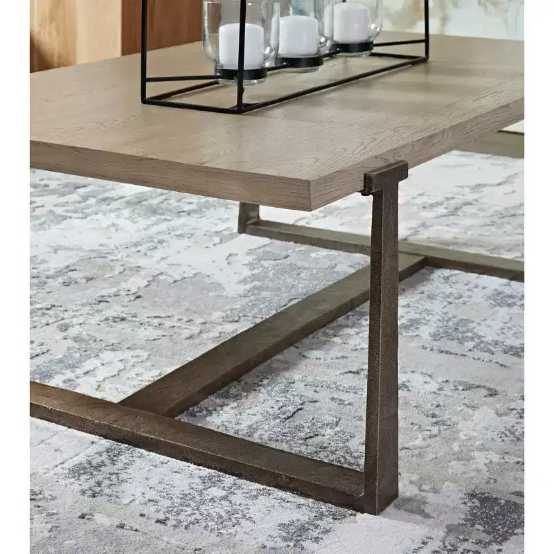 Table basse Dalenville Noir métallisé/Gris/Marron/Beige, piètement tréteau, finition antique