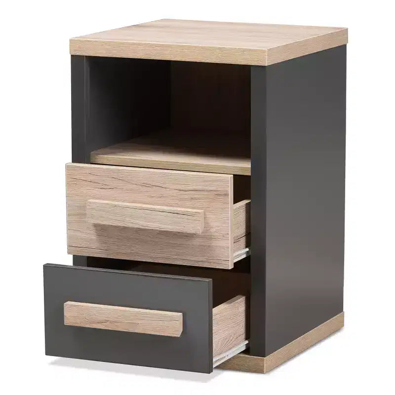 Table de chevet bicolore Pandora moderne et contemporaine à 2 tiroirs gris foncé, table de chevet avec rangement, bois MDF