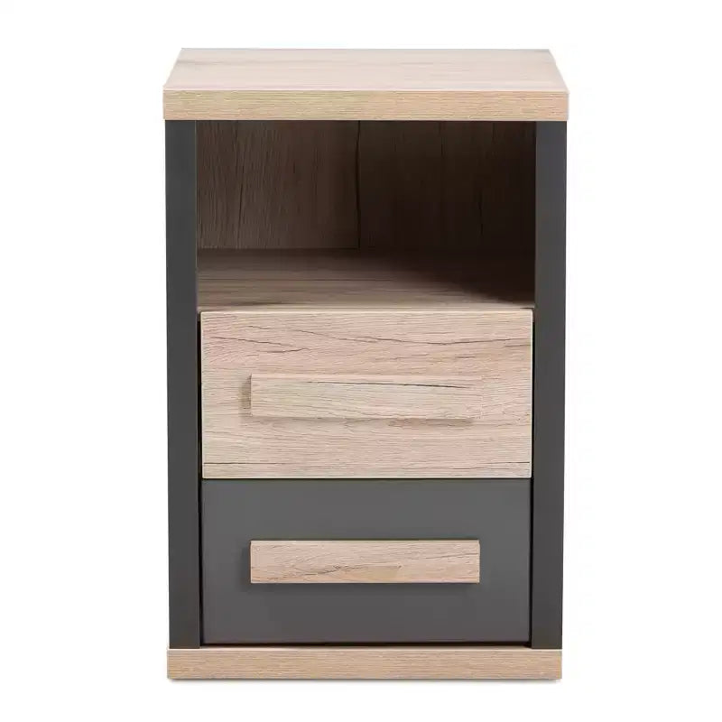 Table de chevet bicolore Pandora moderne et contemporaine à 2 tiroirs gris foncé, table de chevet avec rangement, bois MDF