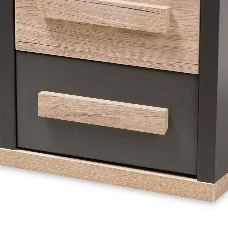 Table de chevet bicolore Pandora moderne et contemporaine à 2 tiroirs gris foncé, table de chevet avec rangement, bois MDF