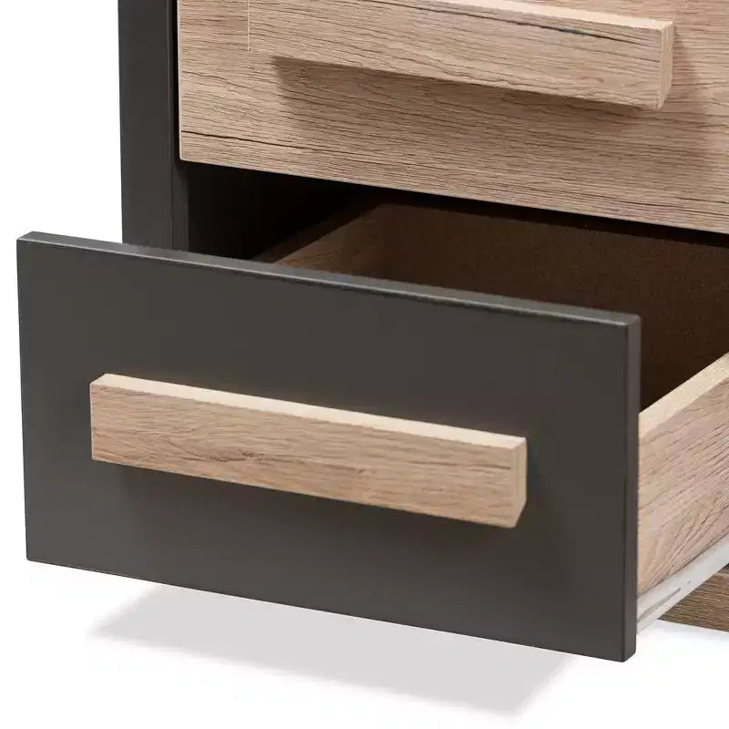 Table de chevet bicolore Pandora moderne et contemporaine à 2 tiroirs gris foncé, table de chevet avec rangement, bois MDF