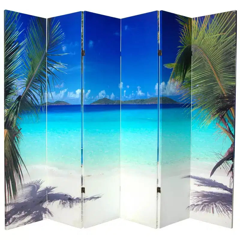 Paravent de plage double face de 1,80 m à 6 panneaux, tropical et robuste