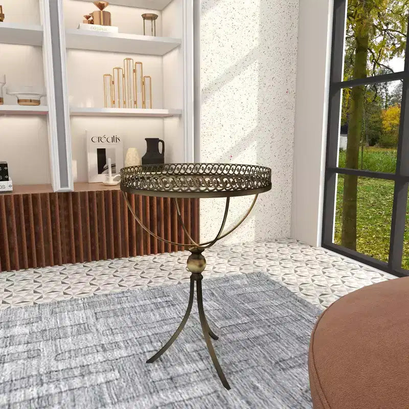 Table ronde à pied en métal et verre doré
