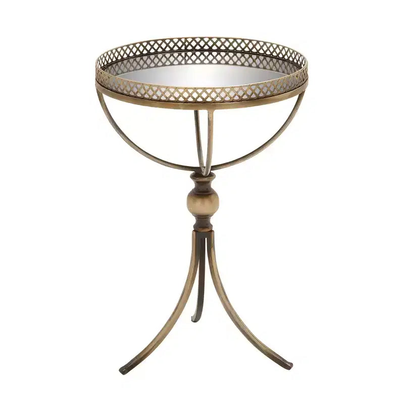 Table ronde à pied en métal et verre doré