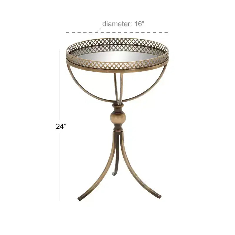 Table ronde à pied en métal et verre doré
