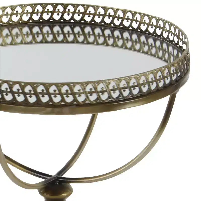 Table ronde à pied en métal et verre doré
