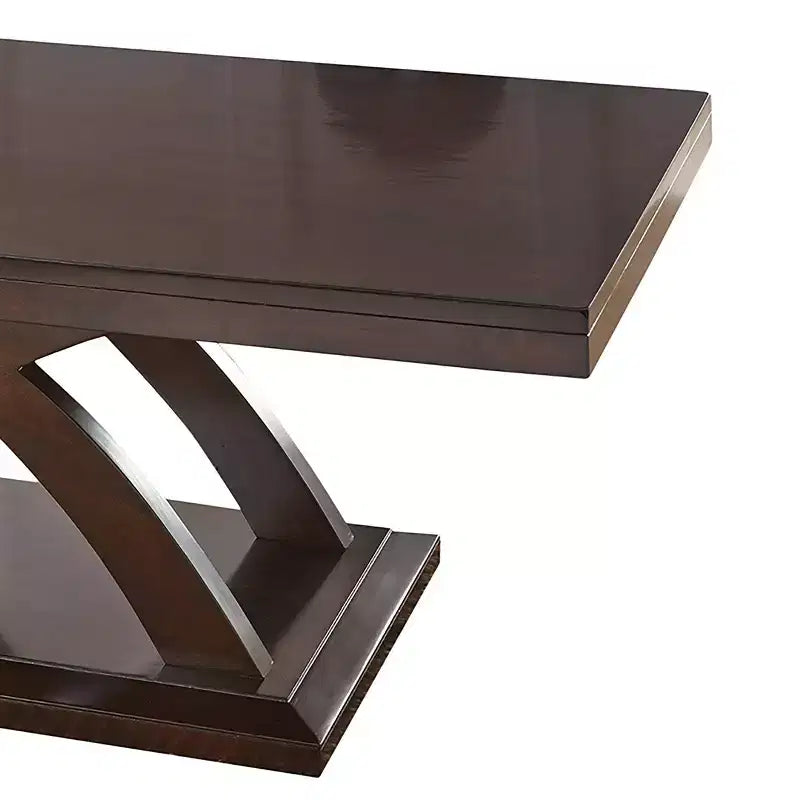 Table basse Jocelyn Espresso Cherry, finition brillante, plateau en stratifié de bois, piètement colonne, forme rectangulaire