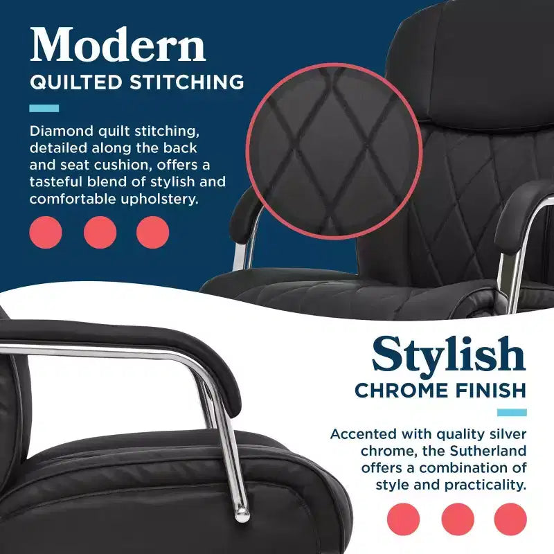 Fauteuil de bureau en cuir matelassé Sutherland avec accoudoirs rembourrés