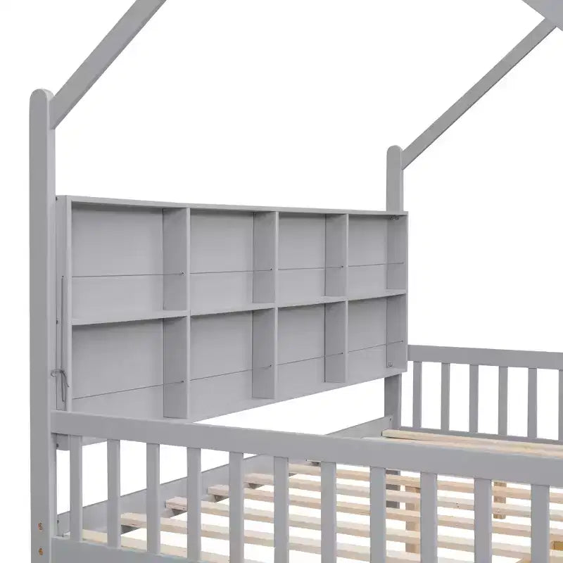 Lit mezzanine en bois avec lit gigogne et étagère