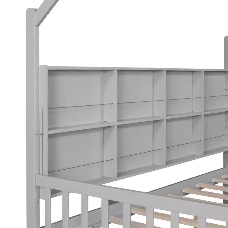 Lit mezzanine en bois avec lit gigogne et étagère