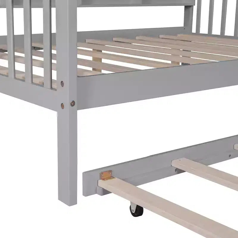 Lit mezzanine en bois avec lit gigogne et étagère