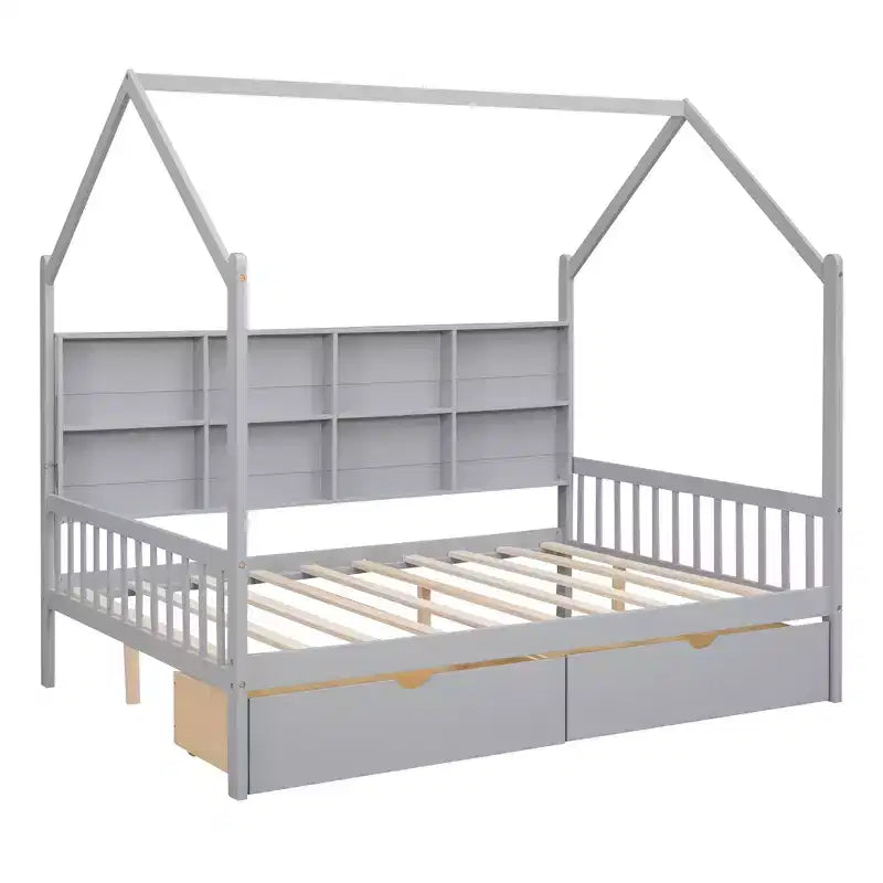 Lit mezzanine en bois avec lit gigogne et étagère