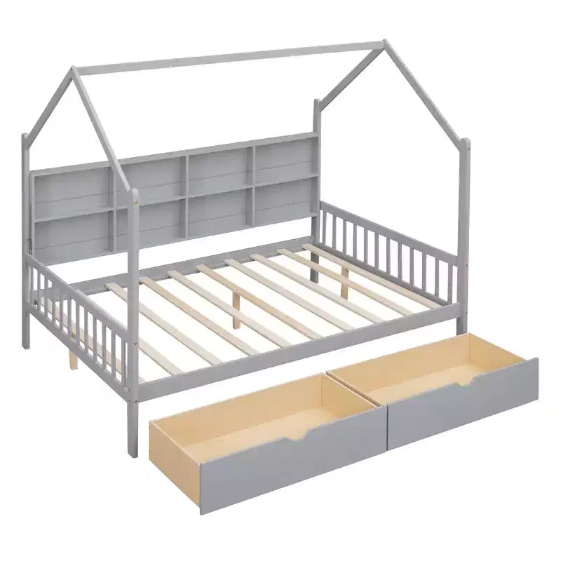Lit mezzanine en bois avec lit gigogne et étagère