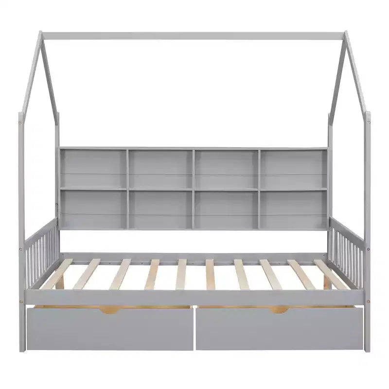Lit mezzanine en bois avec lit gigogne et étagère
