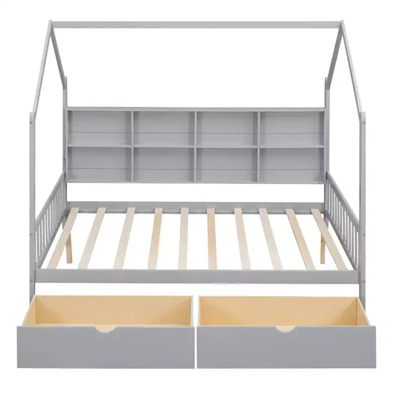Lit mezzanine en bois avec lit gigogne et étagère