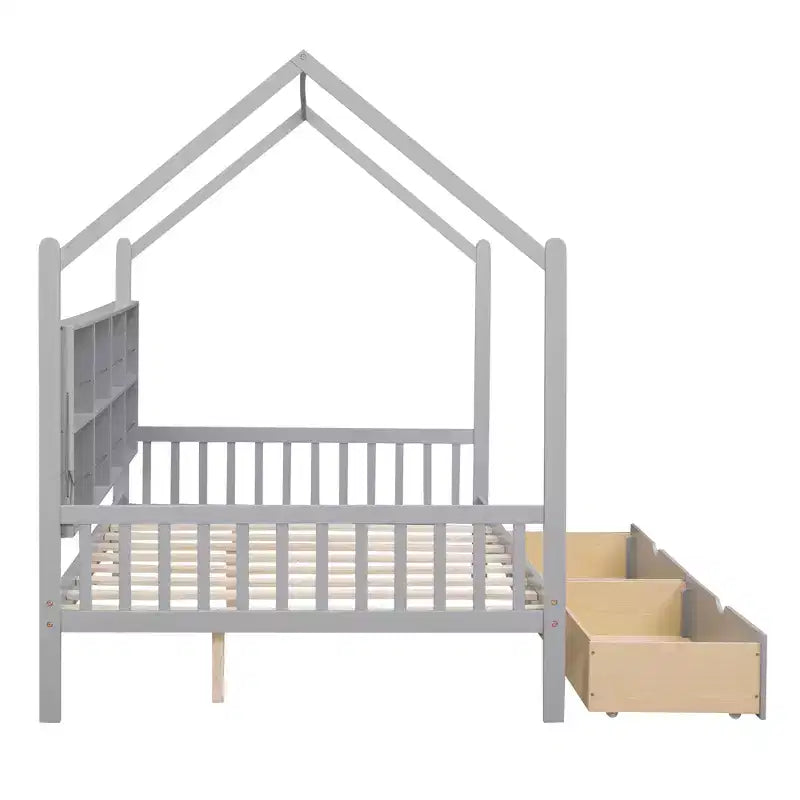 Lit mezzanine en bois avec lit gigogne et étagère