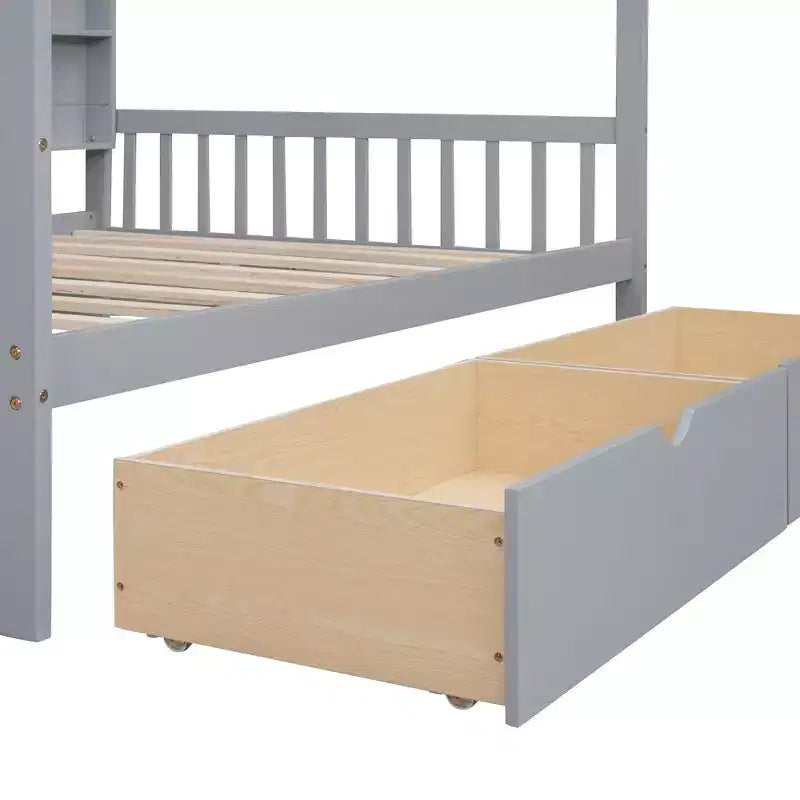 Lit mezzanine en bois avec lit gigogne et étagère