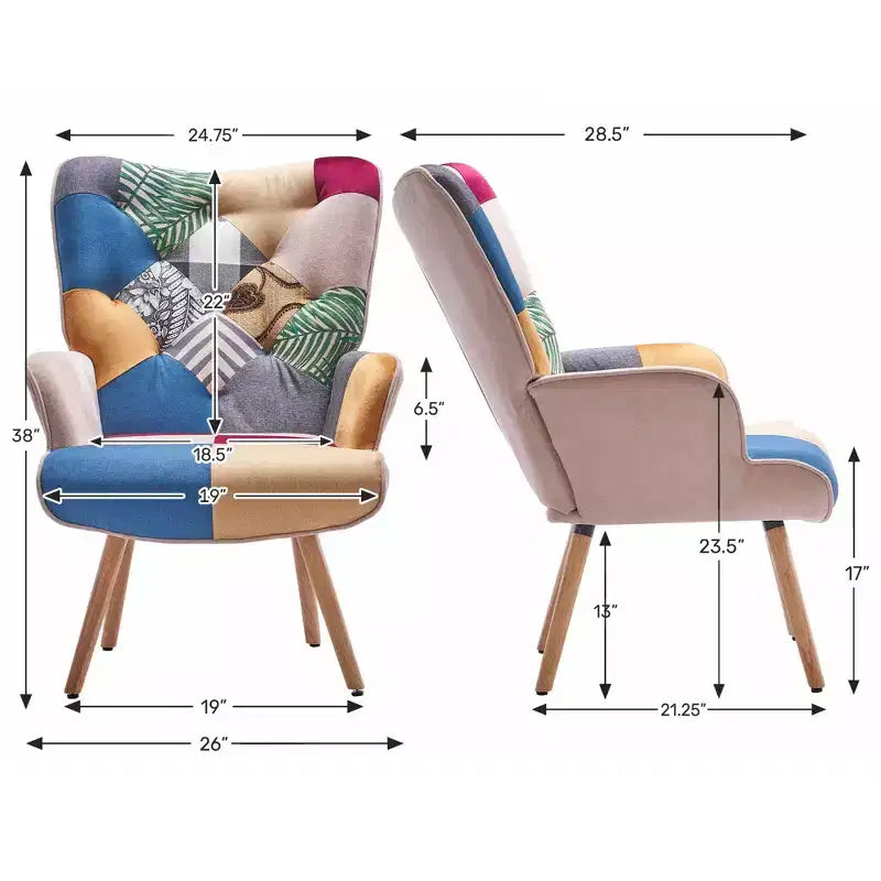 Fauteuil d'appoint ailé capitonné et fauteuil à bascule Peace Nest avec pieds et patins en bois d'hévéa